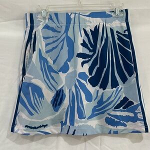 Gretchen Scott Designs Blue & White Tropical Leaf Print Mini Skirt